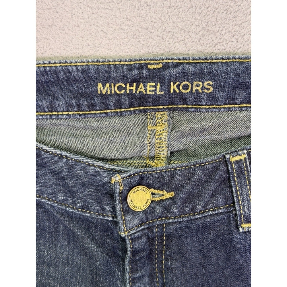 Michael Kors Jeans Womens 8 Blue Dark Wash Mid Rise Bootcut Fringe Stretch - Picture 8 of 10
